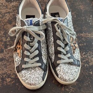 Sparkly Silver Glitter Golden Goose Tennis Shoes